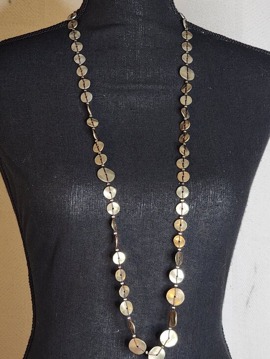 Chico's Jewelry - Chico's Old Gold Tone Threaded Metal Circles Long Vintage Adj 40.5" Necklace